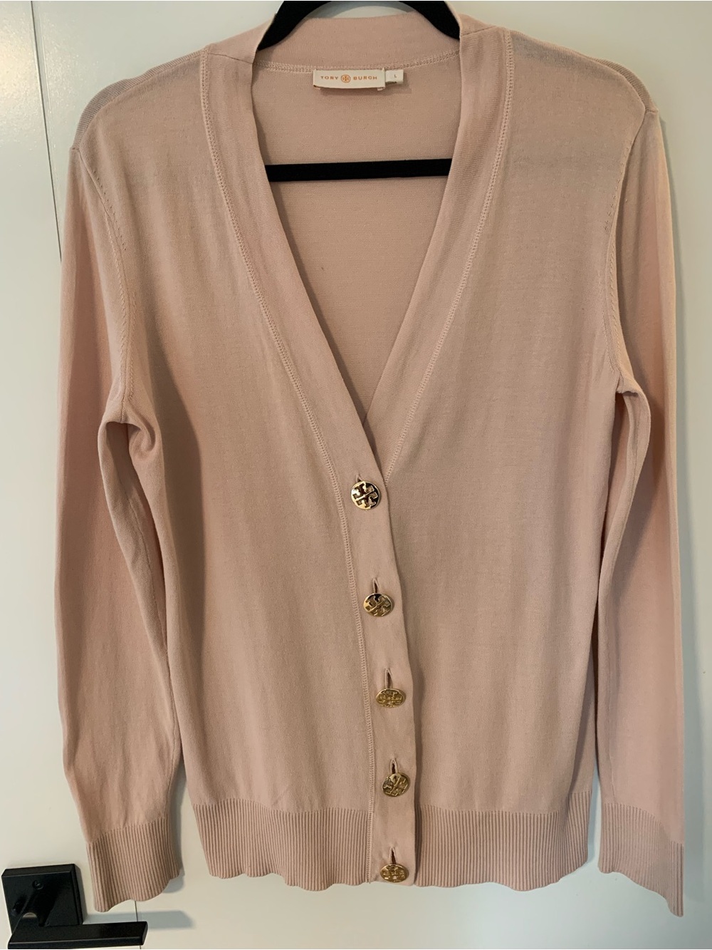 Tory Burch Soft Blush Pink V-Neck Button Cardigan